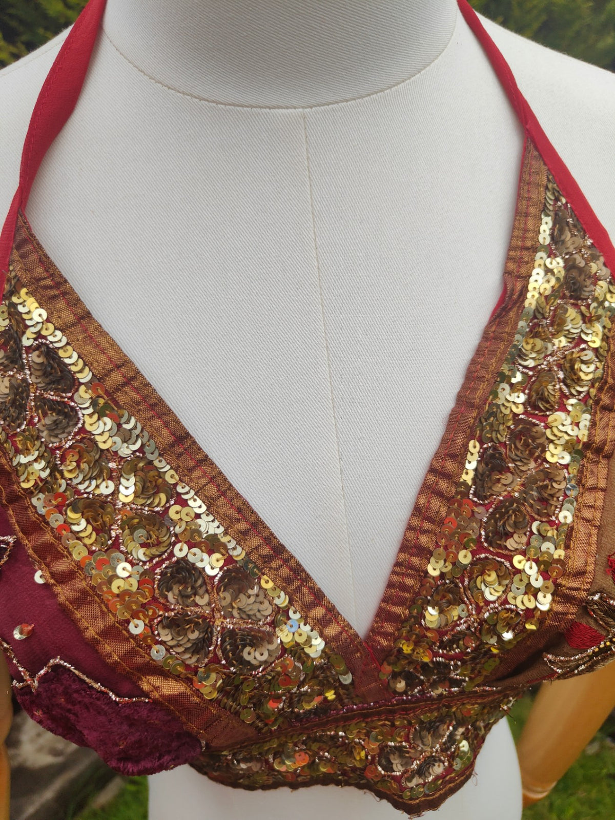 Jewelled bralette halter neck top -unique -two tone