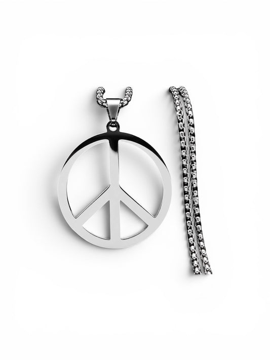 Silver Peace Sign Necklace Stainless Steel