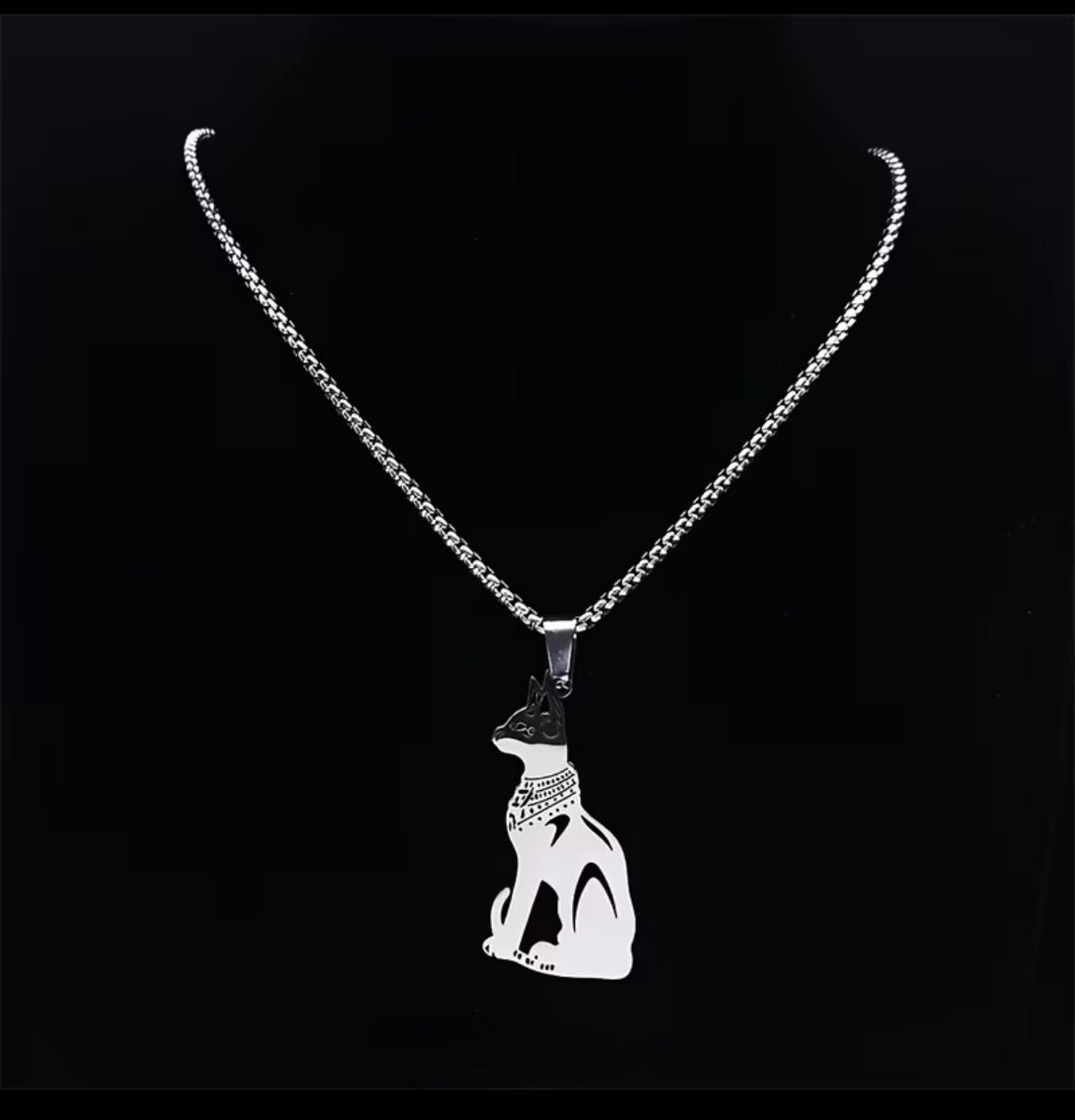 Silver Bastet Amulet Stainless Steel Necklace
