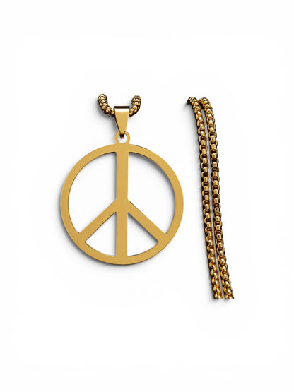 Gold Peace Sign Necklace Stainless Steel