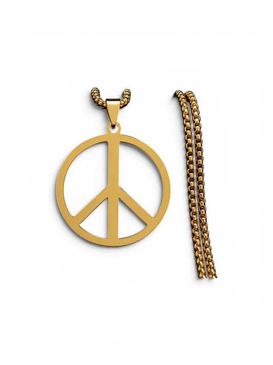 Gold Peace Sign Necklace Stainless Steel