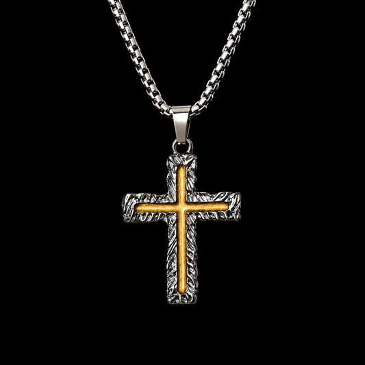 Yellow Cross Silver Necklace Stainless Steel