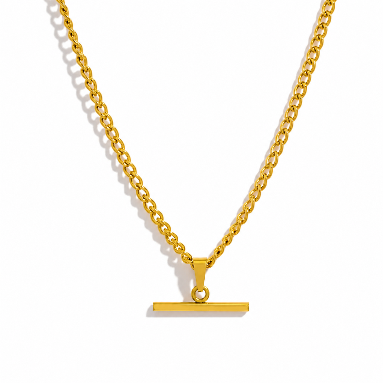 Gold Stainless Steel T-Bar necklace 