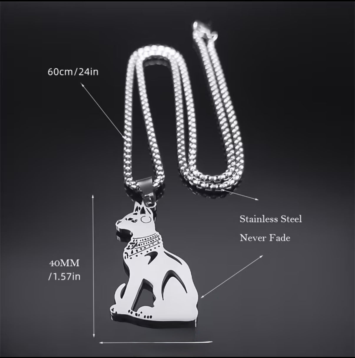 Silver Bastet Amulet Stainless Steel Necklace