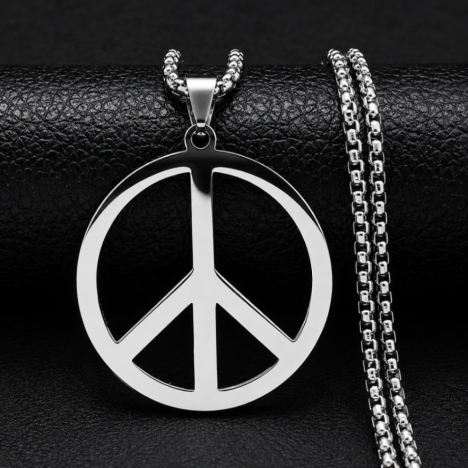 Silver Peace Sign Necklace Stainless Steel