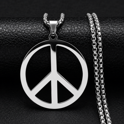 Silver Peace Sign Necklace Stainless Steel