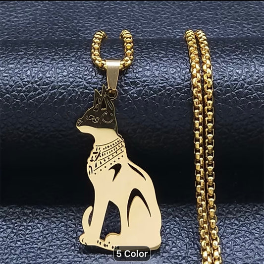 Golden Bastet Amulet Stainless Steel Necklace