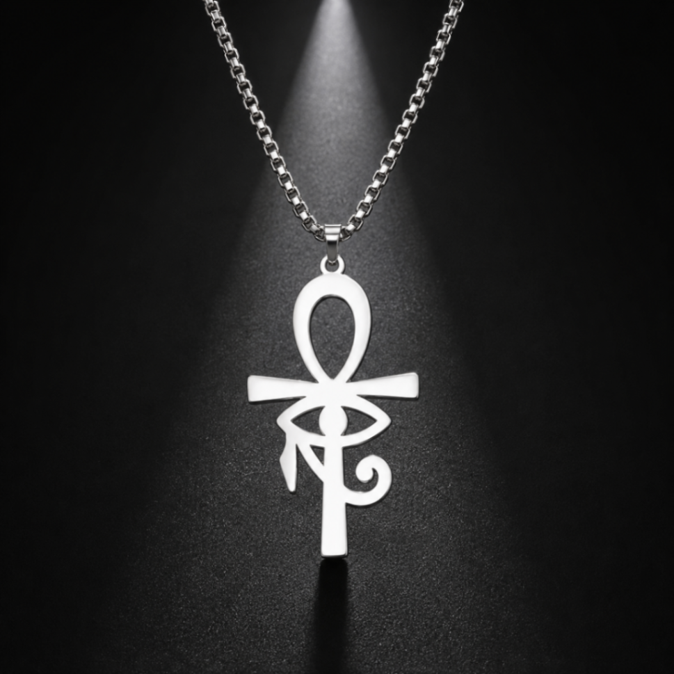    Silver Eye of Eternity Ankh Stainless Steel Necklace