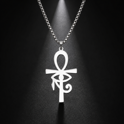    Silver Eye of Eternity Ankh Stainless Steel Necklace