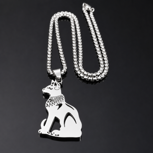 Silver Bastet Amulet Stainless Steel Necklace