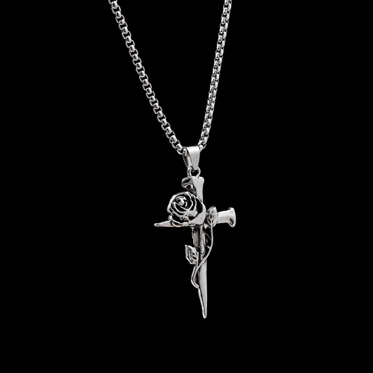Rose Sword Silver Necklace Stainless Steel