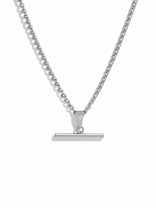 Silver Stainless Steel T-Bar necklace