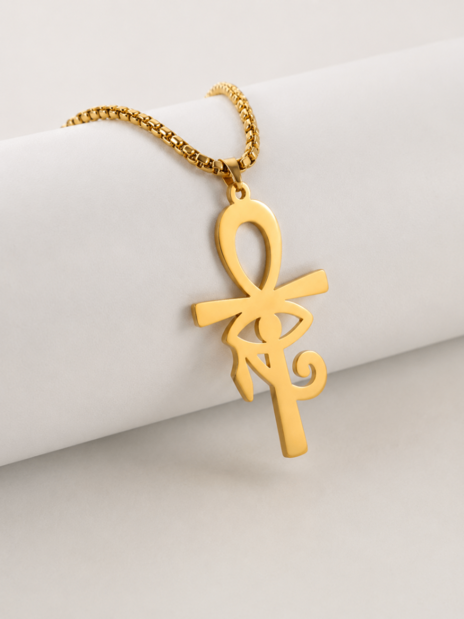    Gold Eye of Eternity Ankh Stainless Steel Necklace