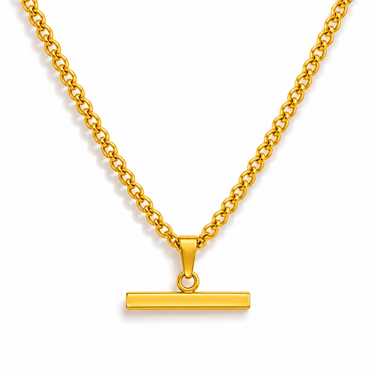 Gold Stainless Steel T-Bar necklace 