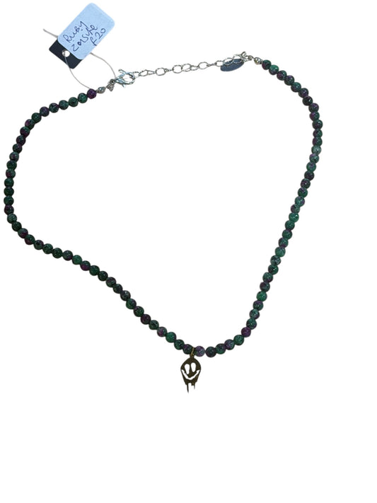 Ruby Zoisite Smiley Necklace