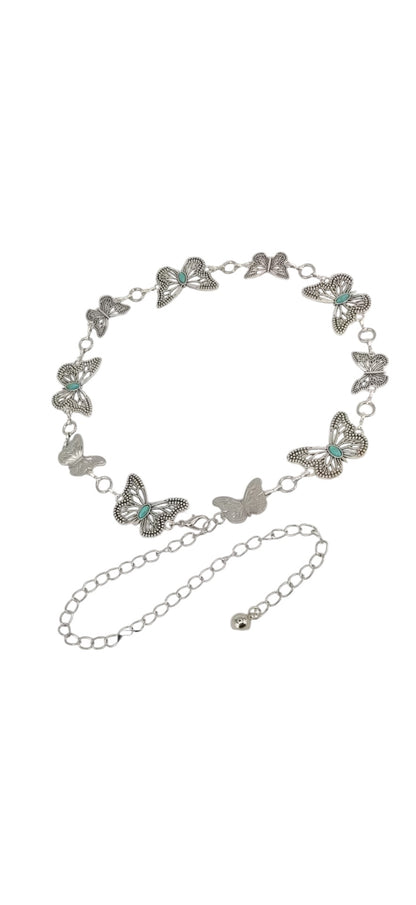 Silver Butterfly Blue Sone Chain Belt