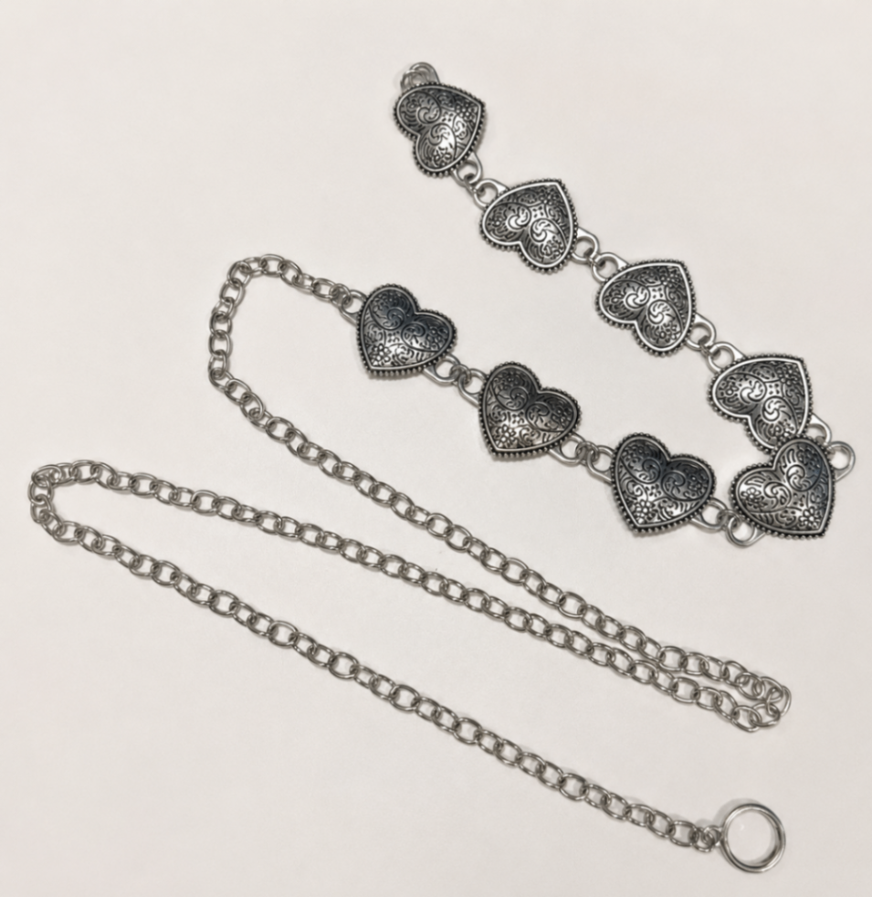 Silver Boho Heart Chain Belt