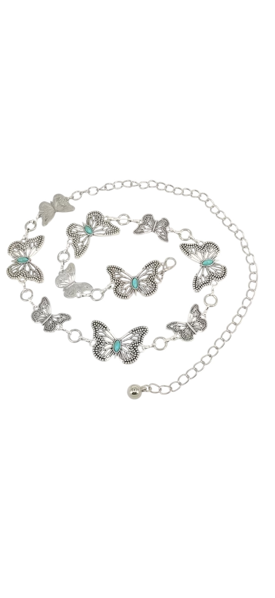 Silver Butterfly Blue Sone Chain Belt
