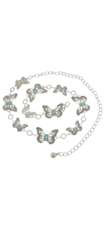 Silver Butterfly Blue Sone Chain Belt
