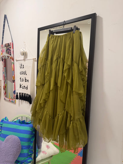 Green Tiered Maxi Skirt
