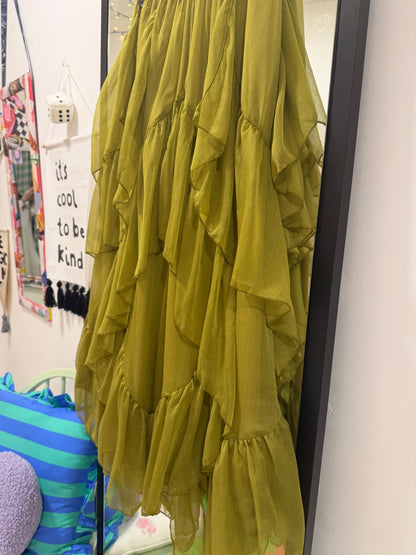 Green Tiered Maxi Skirt
