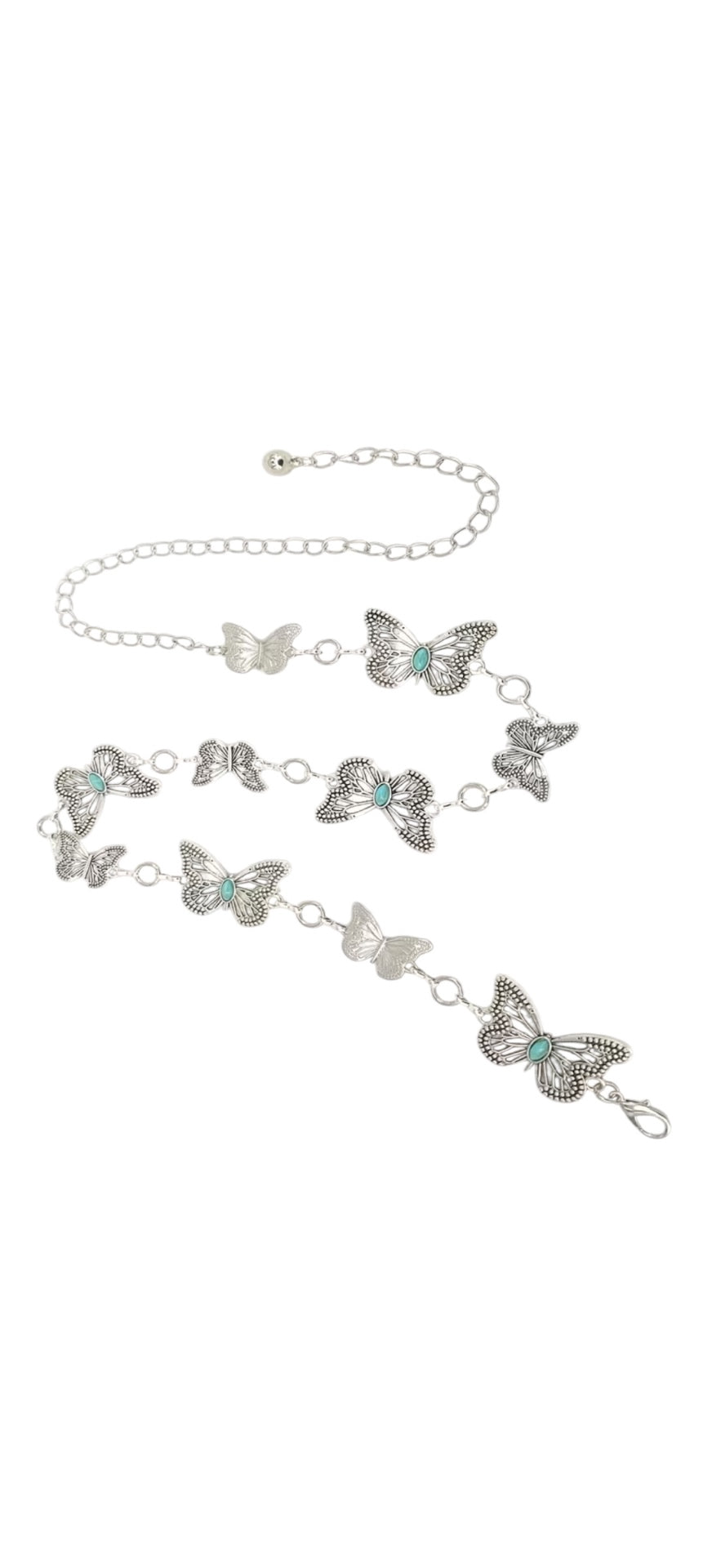 Silver Butterfly Blue Sone Chain Belt