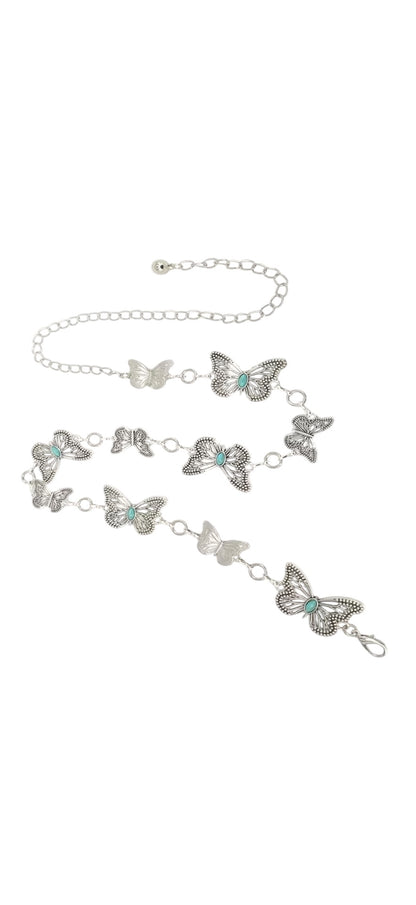Silver Butterfly Blue Sone Chain Belt