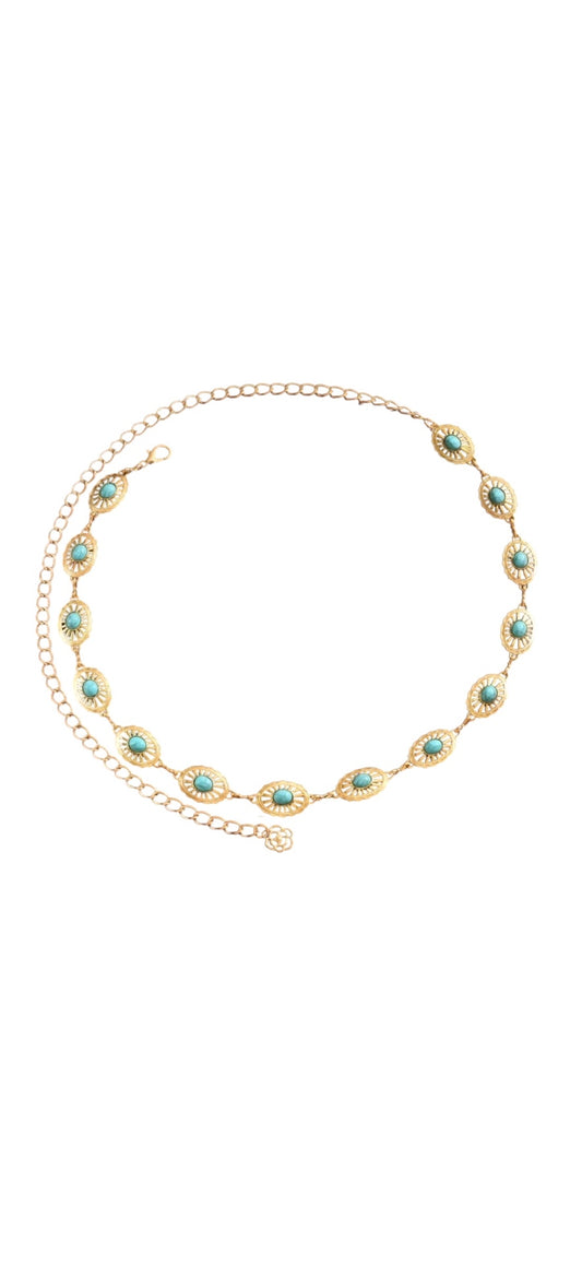 Boho Chain Belt Gold Blue
