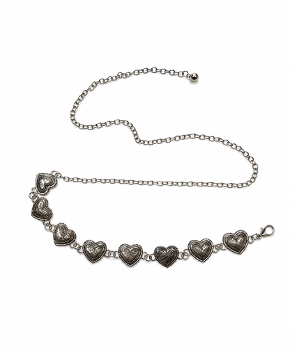 Silver Boho Heart Chain Belt