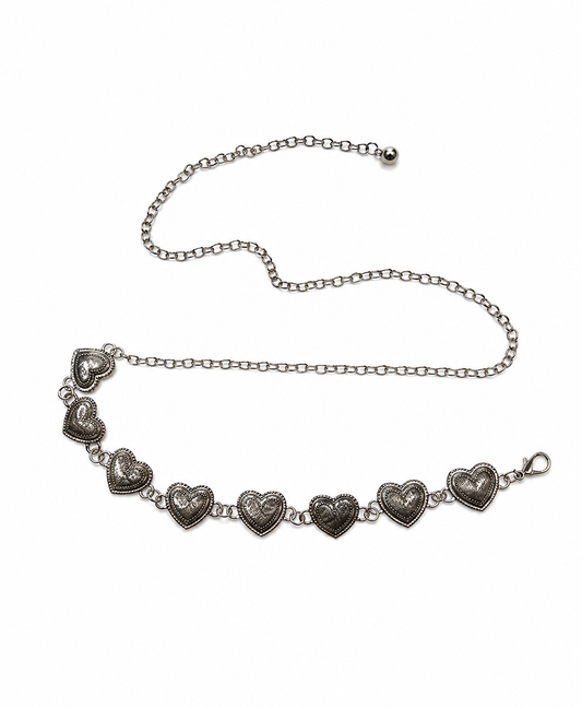 Silver Boho Heart Chain Belt