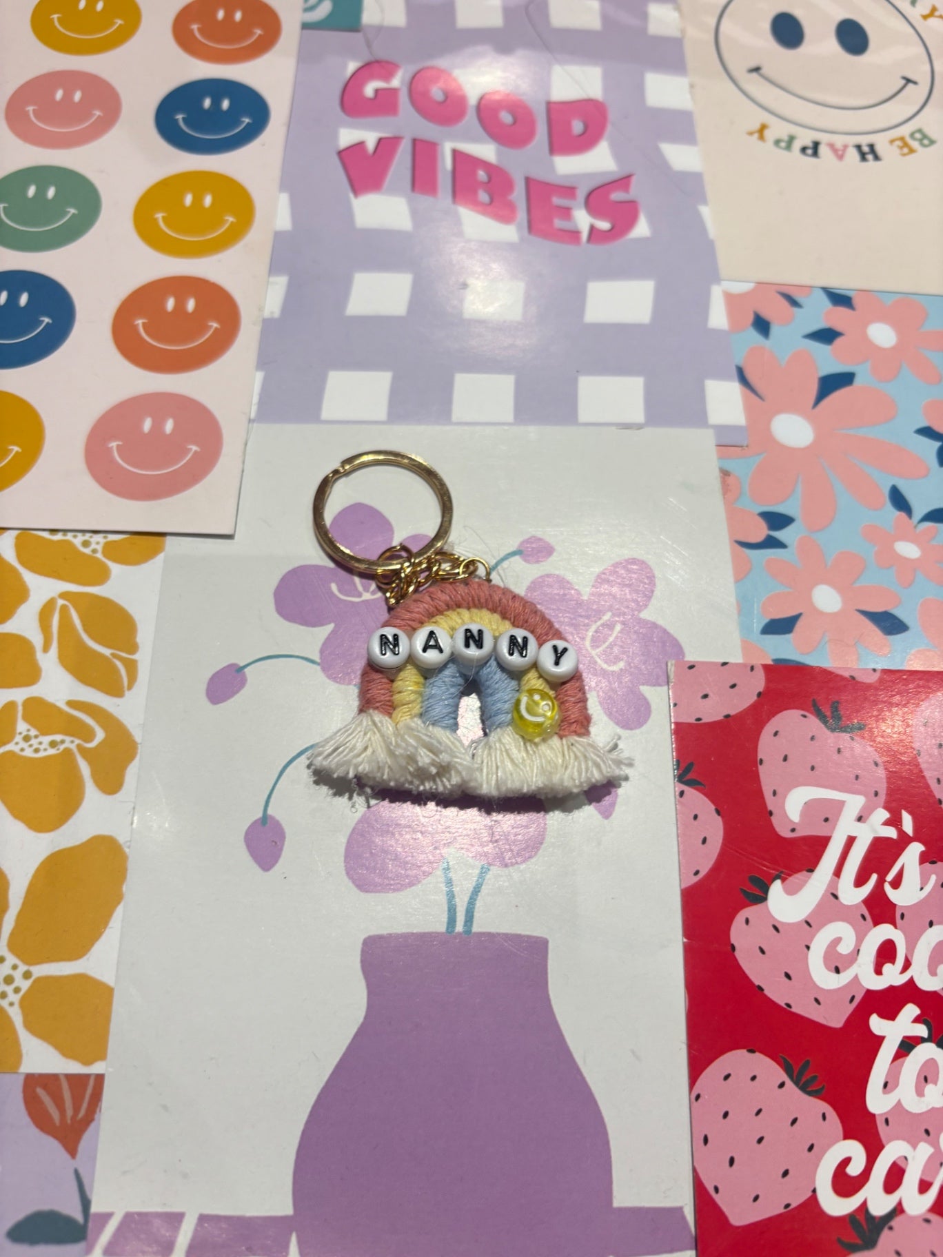 Pink/yellow Nanny Rainbow Keyring 