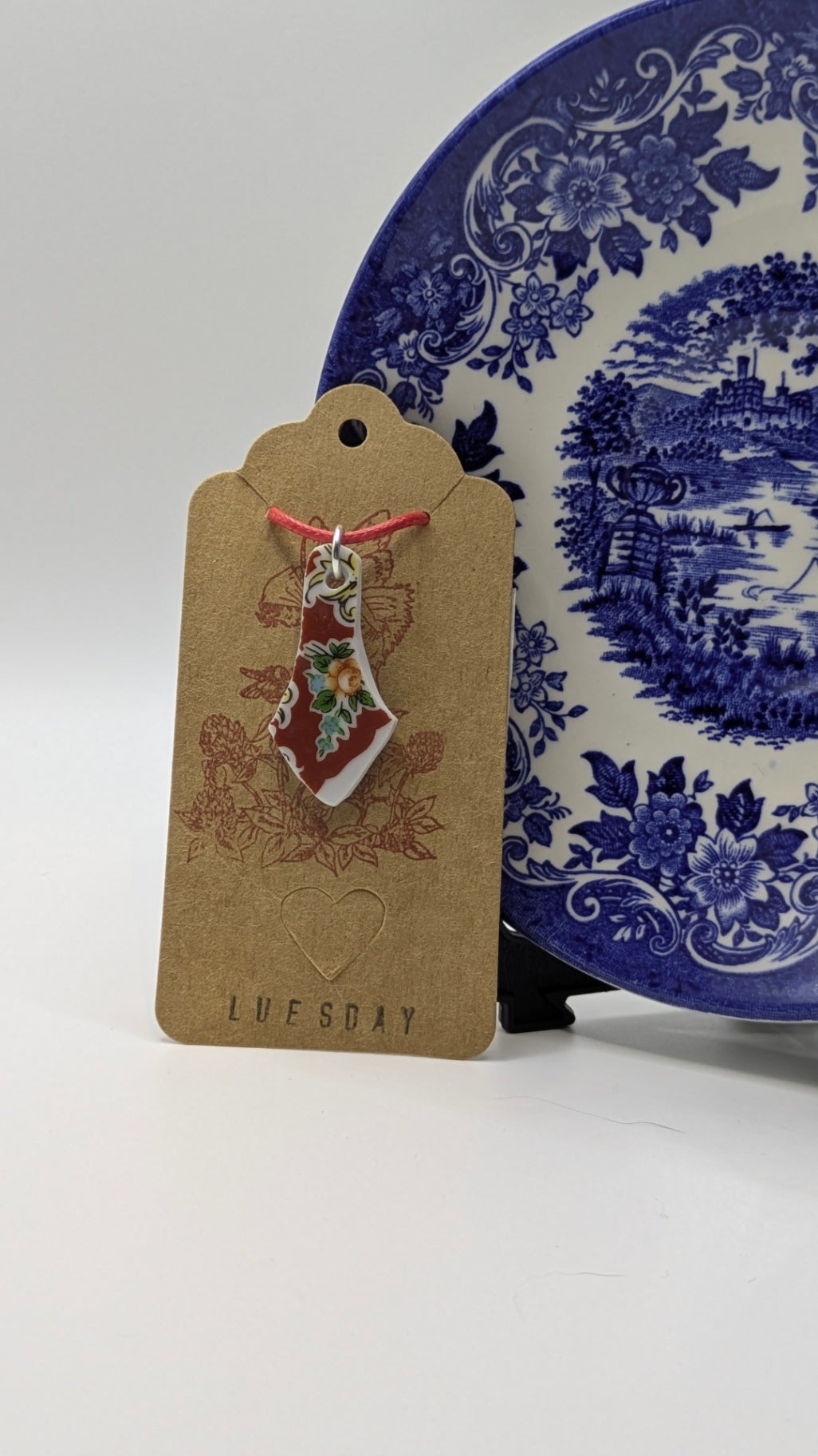 Pendant on Cord | Made from Vintage Plates 