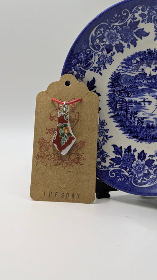 Pendant on Cord | Made from Vintage Plates 