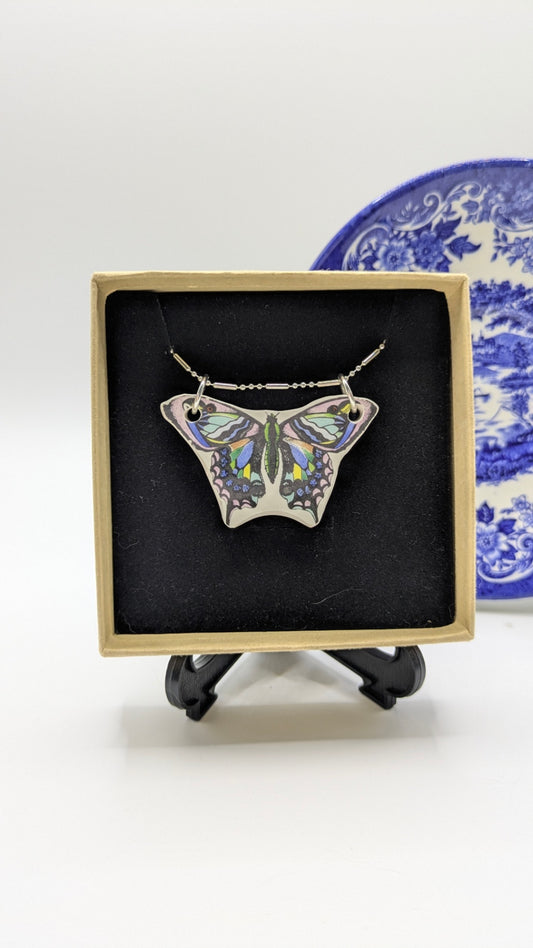 Blue Butterfly Pendant | Made from Vintage Plates