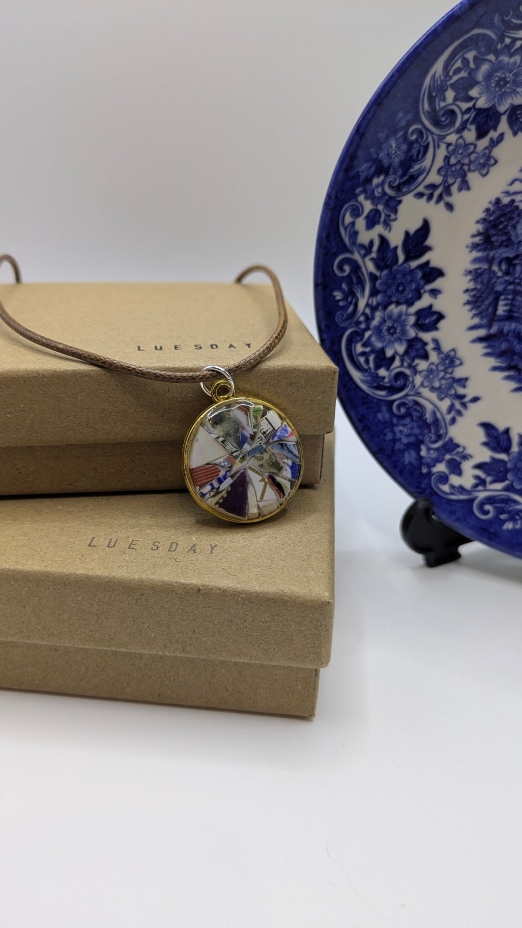 Mosaic Pendant Necklace| Made from Vintage Plates 