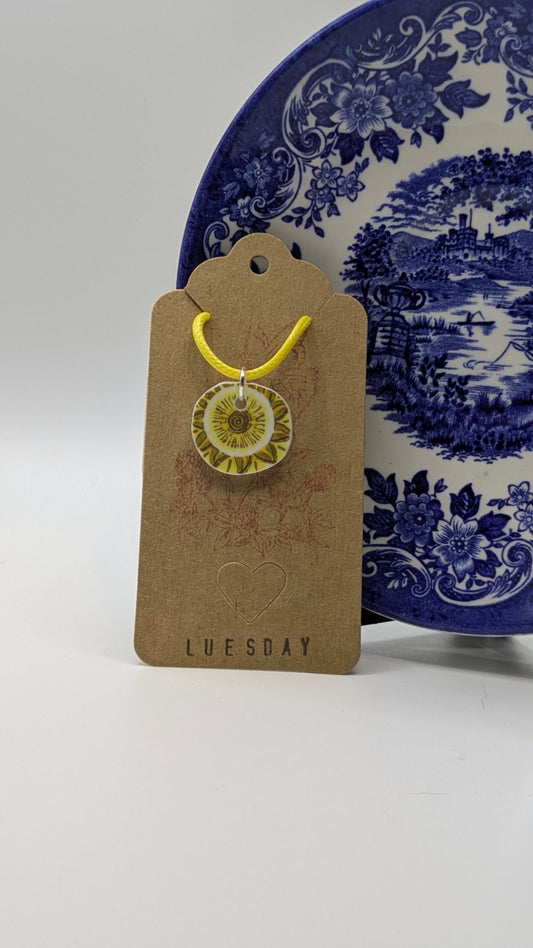 Pendant on Cord | Made from Vintage Plates 