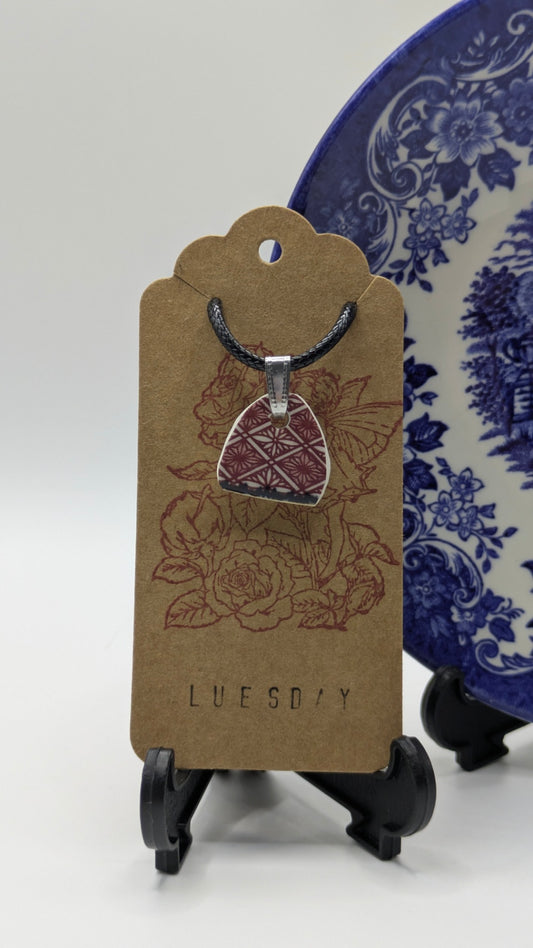 Pendant on cord | Made from Vintage Plates