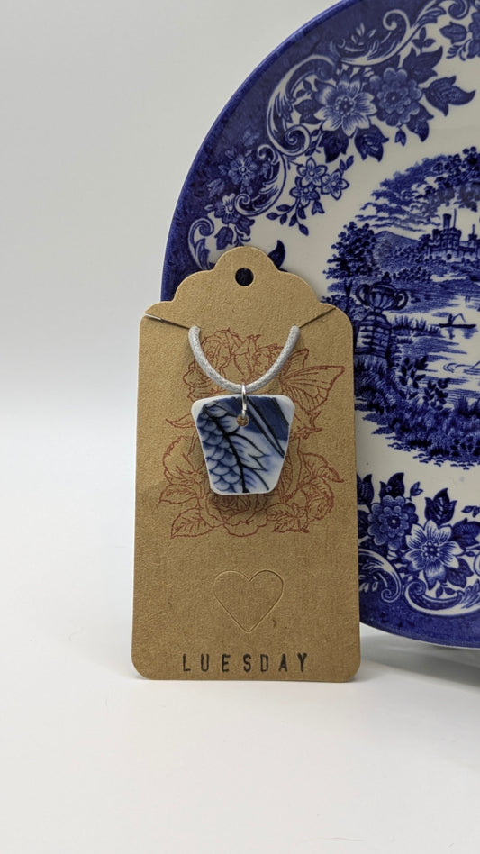 Pendant on cord | Made from Vintage Plates 