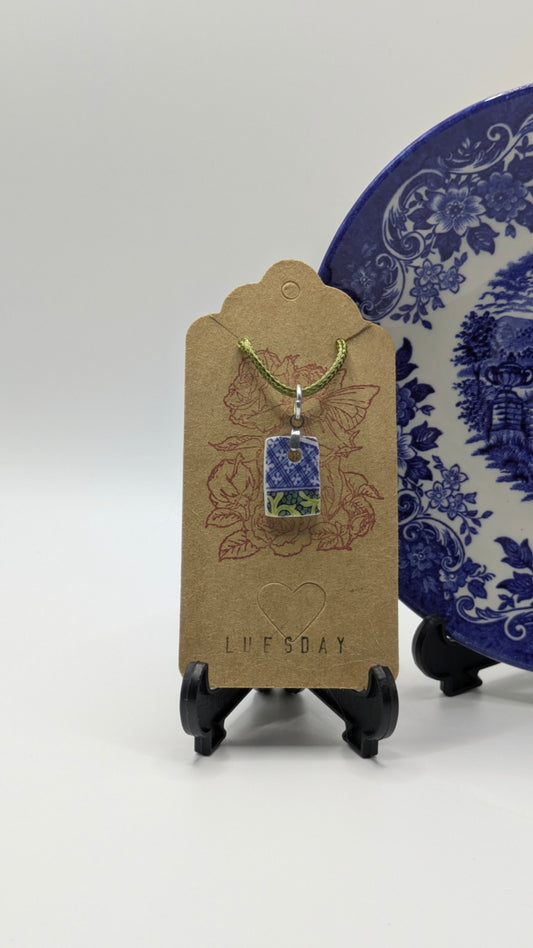 Pendant on Cord | Made from Vintage Plates 