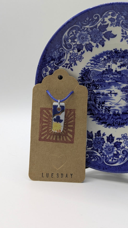 Pendant on Cord | Made from Vintage Plates 