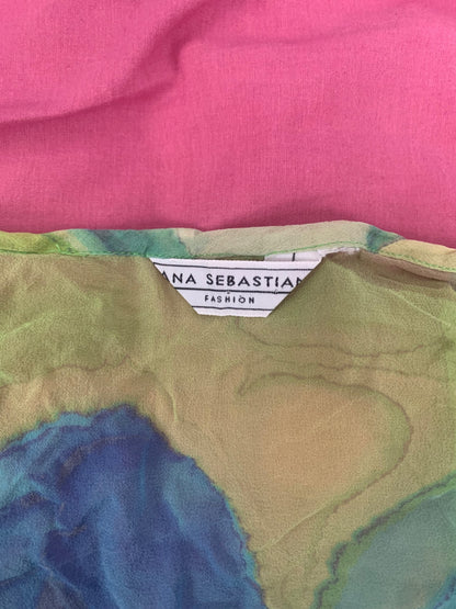 sheer colourful button up top