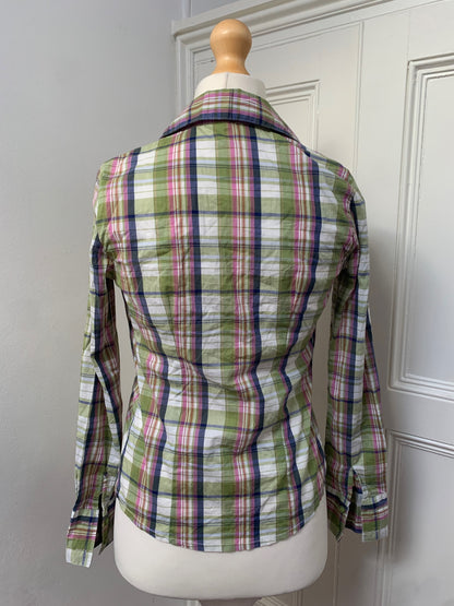 72% cotton green plaid shirt