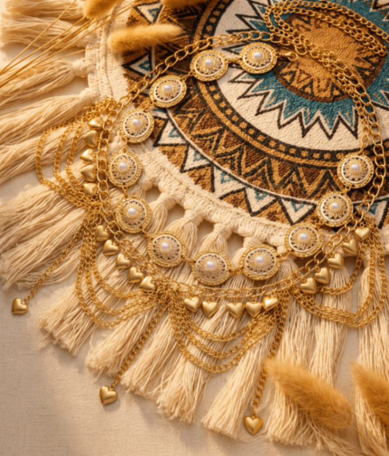 Gold Tiered Heart Chain Belt