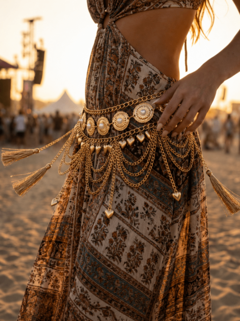 Gold Pearl Heart Belt 