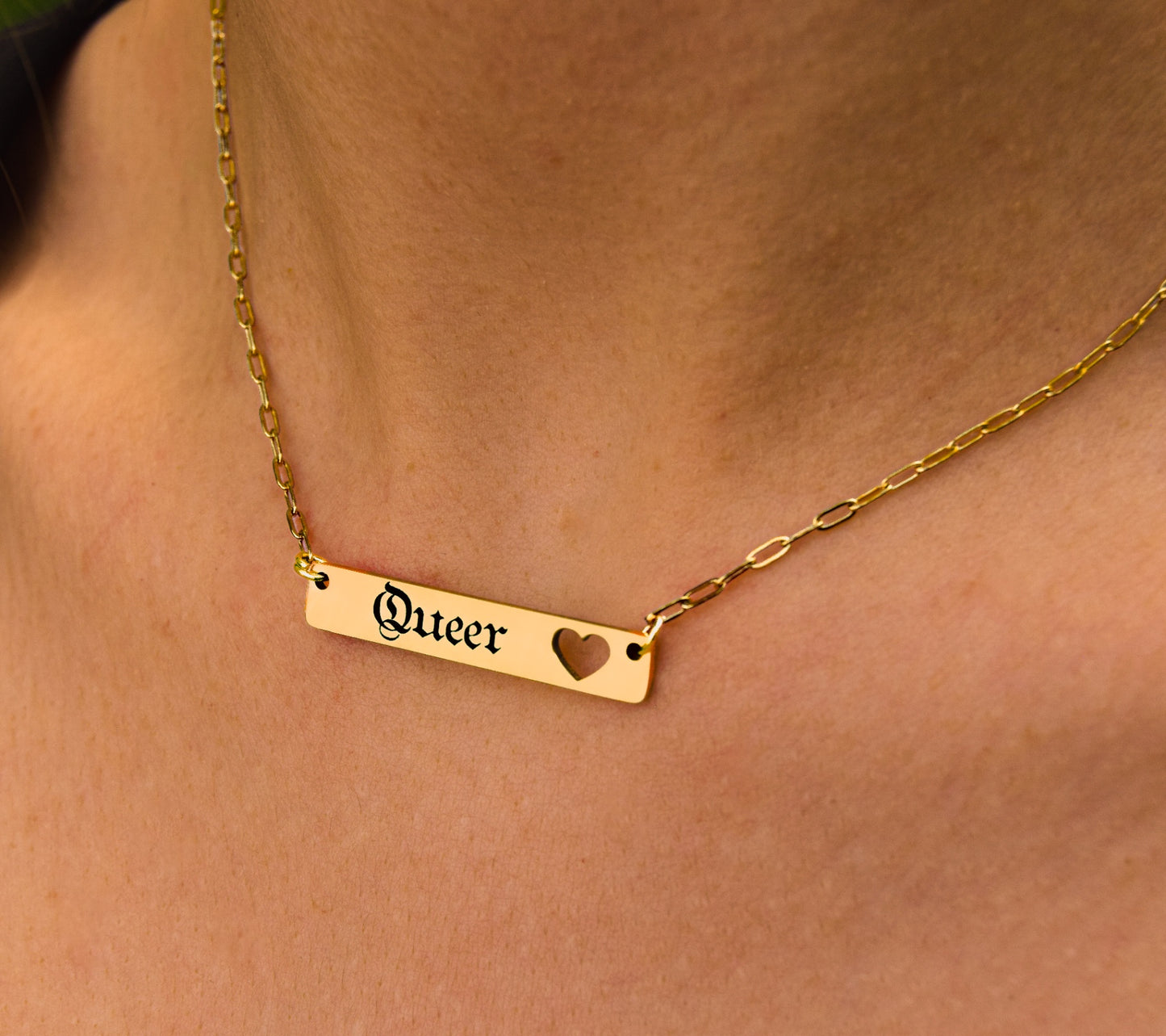 Gold engraved QUEER necklace in 304 stainless steel 