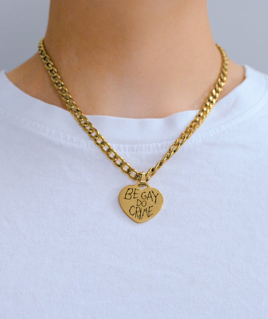 Be Gay Do Crime engraved gold chain necklace