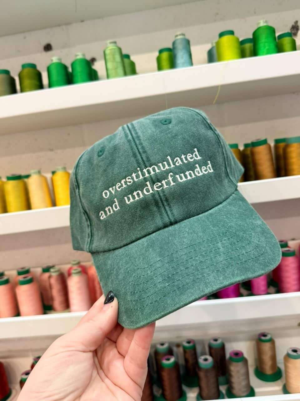 Overstimulated and Underfunded Vintage Embroidered Cap - Green
