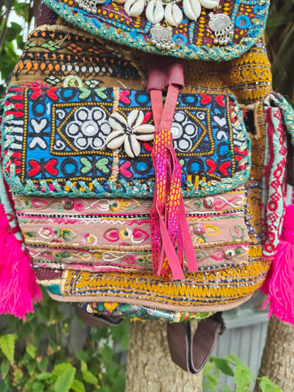 Skiathos back pack bag with leather straps