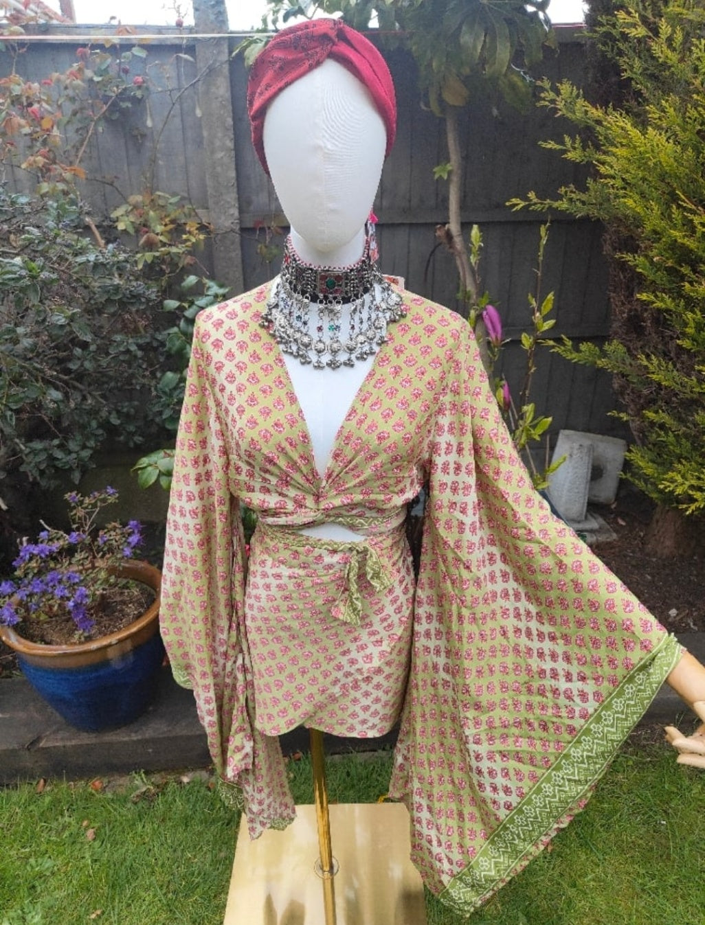 Tulum co ord set tie top & wrap mini skirt -light green