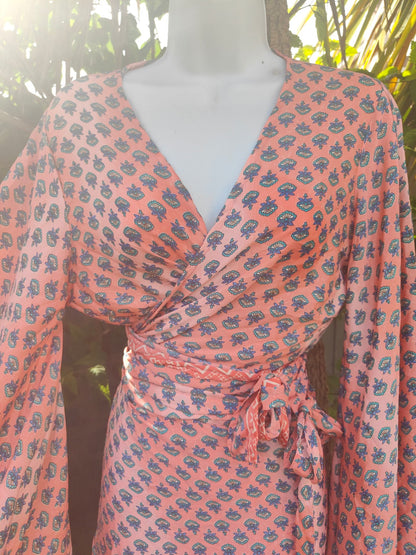 Tulum co ord set- tie top & wrap skirt - peach